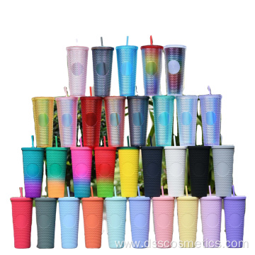 Creative Large Capacity Double Plastic Straw Cup 710ml Durian Cup Portable Diamond Cup